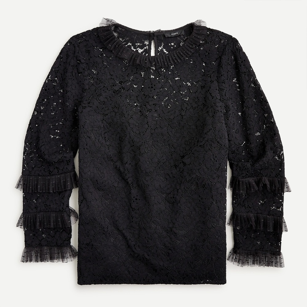 J CREW NWT BLACK LACE & TULLE PULLOVER TOP SZ S